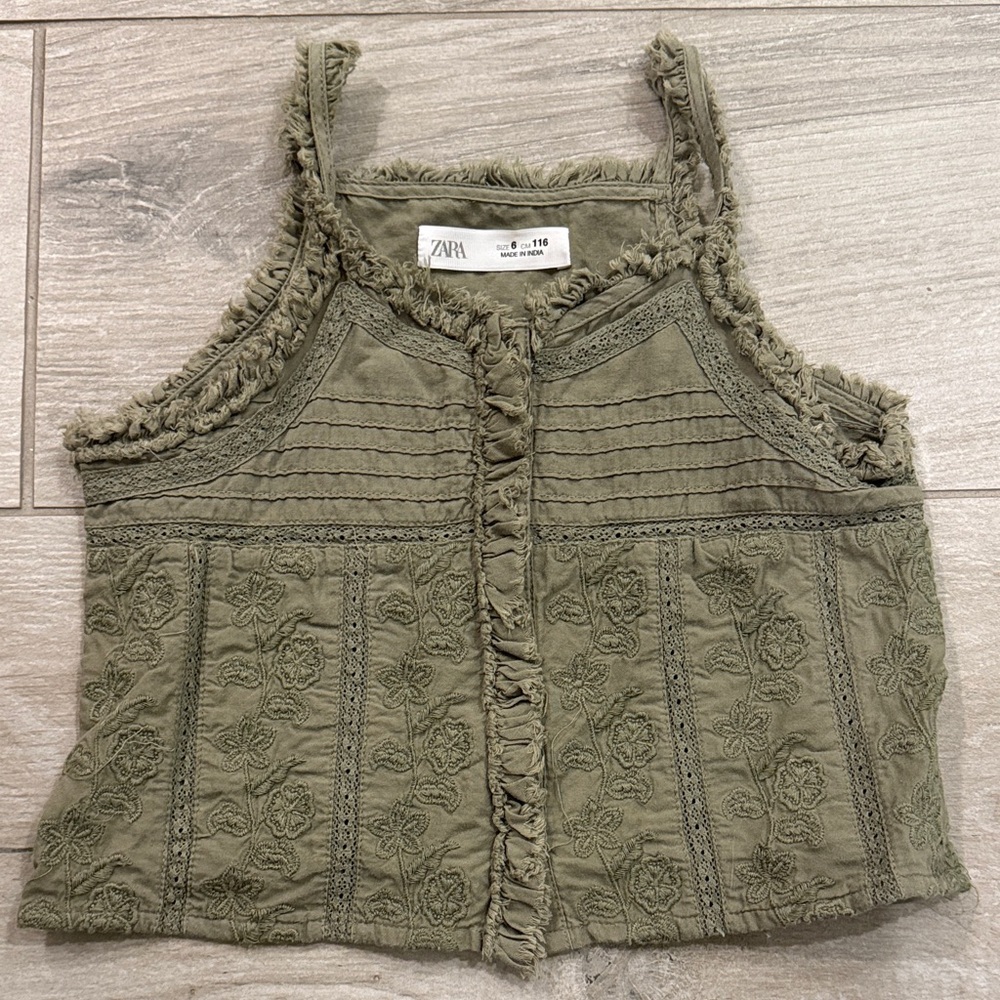 Zara Khaki Embroidered Tank Top